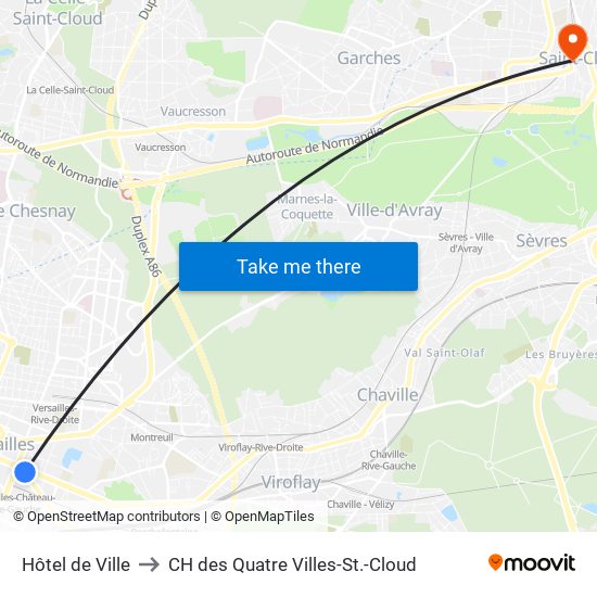 Hôtel de Ville to CH des Quatre Villes-St.-Cloud map