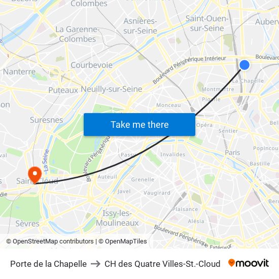 Porte de la Chapelle to CH des Quatre Villes-St.-Cloud map