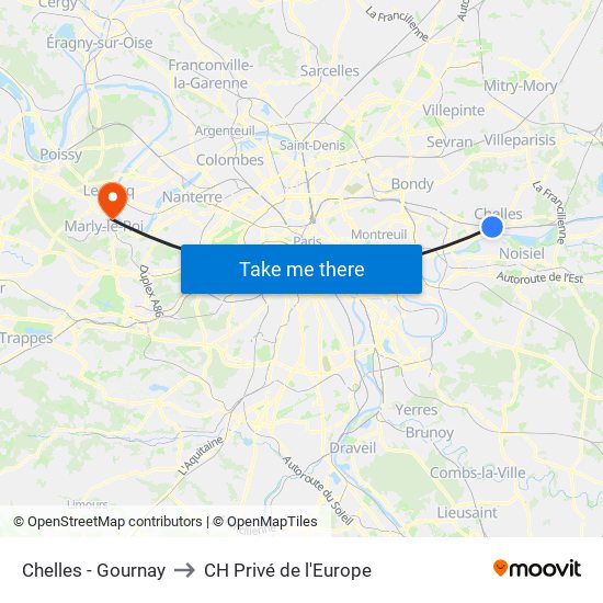 Chelles - Gournay to CH Privé de l'Europe map