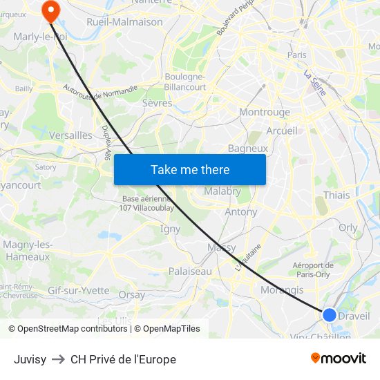 Juvisy to CH Privé de l'Europe map