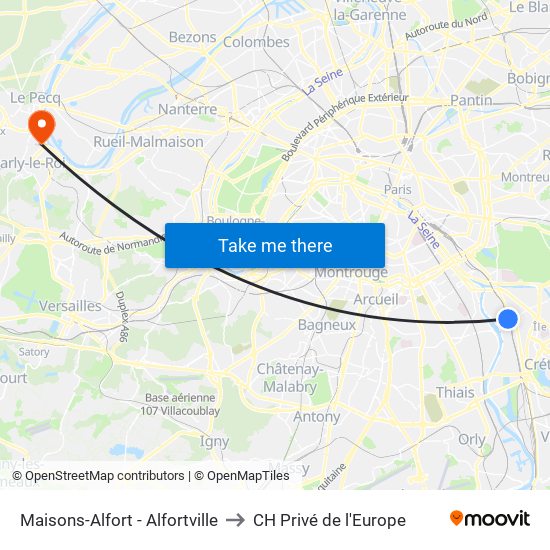 Maisons-Alfort - Alfortville to CH Privé de l'Europe map