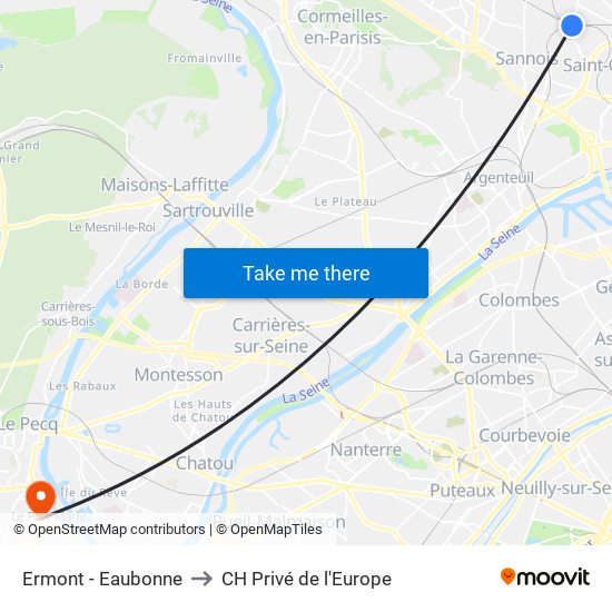 Ermont - Eaubonne to CH Privé de l'Europe map