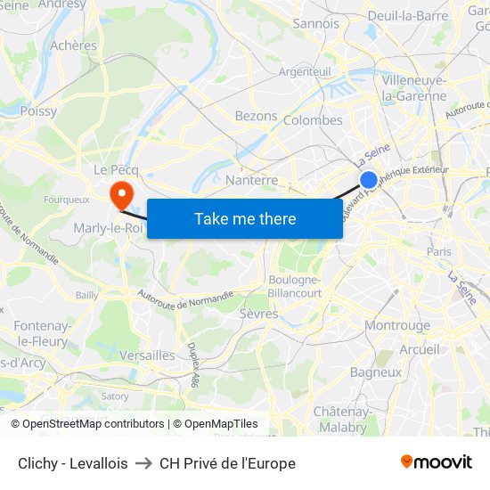 Clichy - Levallois to CH Privé de l'Europe map
