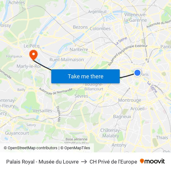 Palais Royal - Musée du Louvre to CH Privé de l'Europe map