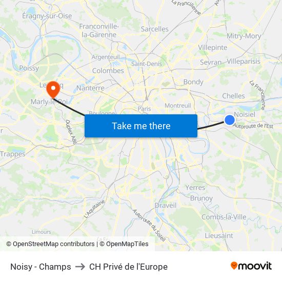 Noisy - Champs to CH Privé de l'Europe map