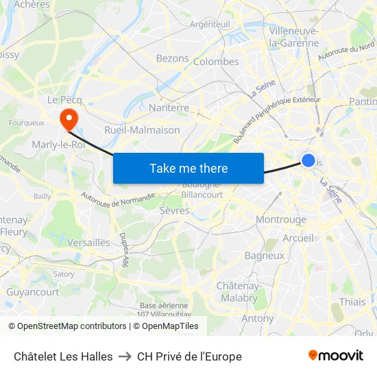 Châtelet Les Halles to CH Privé de l'Europe map