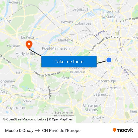 Musée D'Orsay to CH Privé de l'Europe map