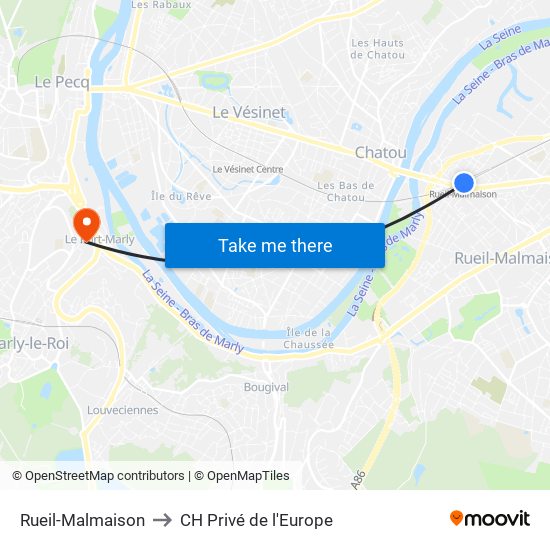 Rueil-Malmaison to CH Privé de l'Europe map