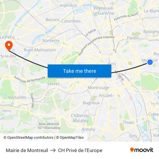 Mairie de Montreuil to CH Privé de l'Europe map