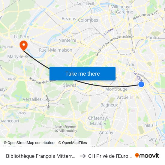 Bibliothèque François Mitterrand to CH Privé de l'Europe map