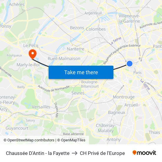Chaussée D'Antin - la Fayette to CH Privé de l'Europe map