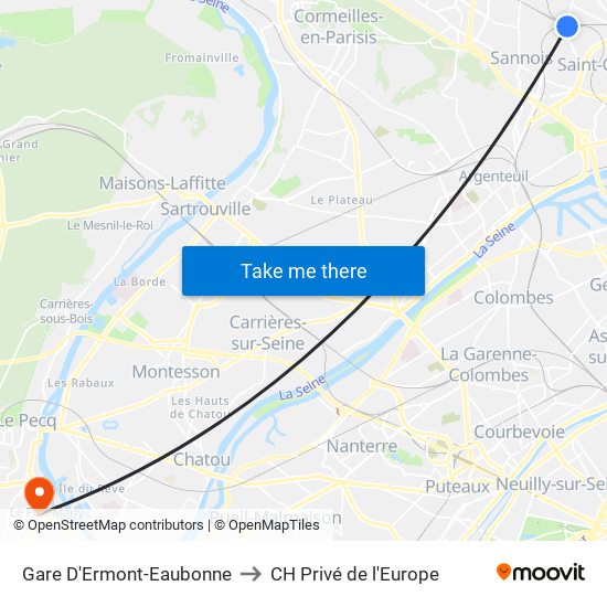 Gare D'Ermont-Eaubonne to CH Privé de l'Europe map