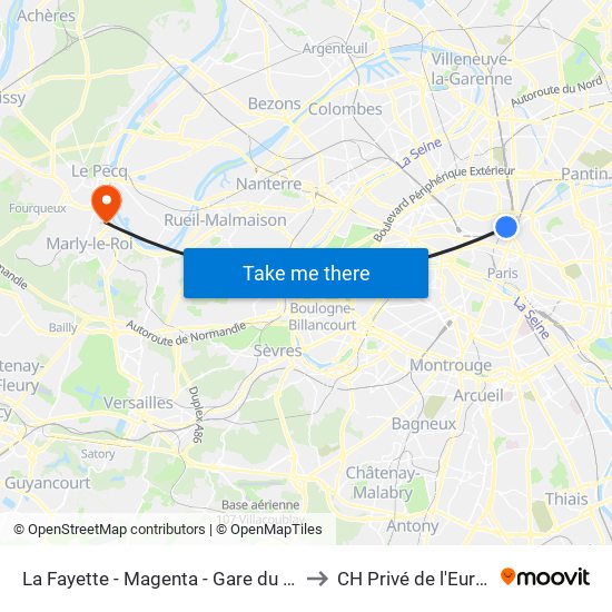 La Fayette - Magenta - Gare du Nord to CH Privé de l'Europe map