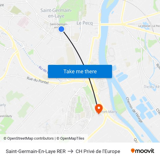 Saint-Germain-En-Laye RER to CH Privé de l'Europe map
