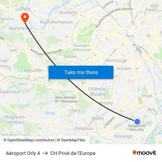 Aéroport Orly 4 to CH Privé de l'Europe map