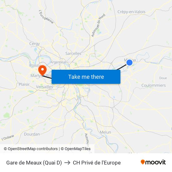 Gare de Meaux (Quai D) to CH Privé de l'Europe map