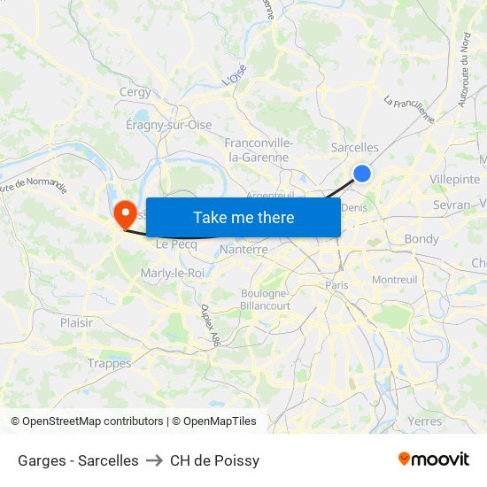 Garges - Sarcelles to CH de Poissy map