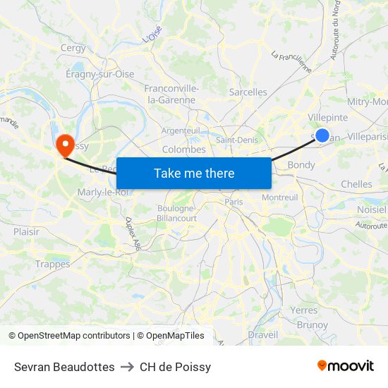 Sevran Beaudottes to CH de Poissy map