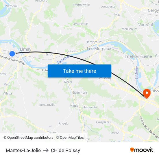 Mantes-La-Jolie to CH de Poissy map
