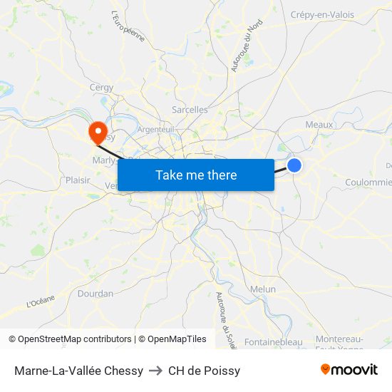 Marne-La-Vallée Chessy to CH de Poissy map