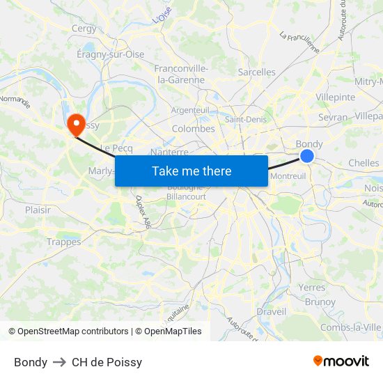 Bondy to CH de Poissy map