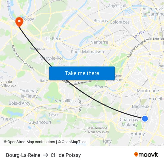 Bourg-La-Reine to CH de Poissy map