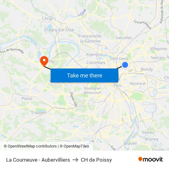 La Courneuve - Aubervilliers to CH de Poissy map