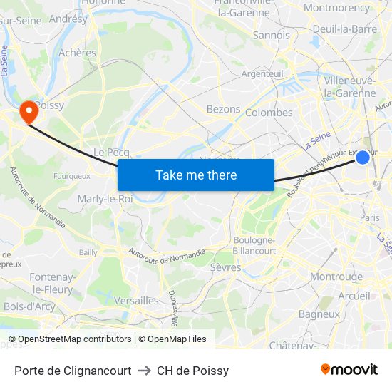 Porte de Clignancourt to CH de Poissy map