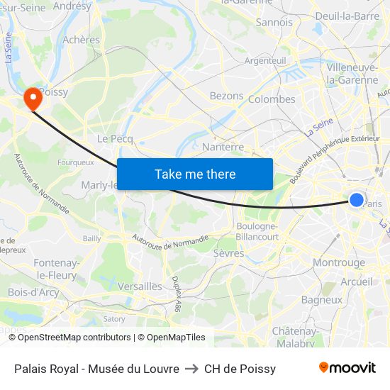 Palais Royal - Musée du Louvre to CH de Poissy map