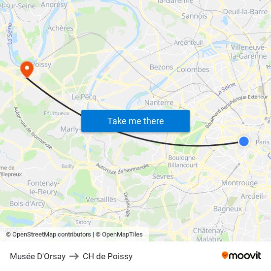 Musée D'Orsay to CH de Poissy map