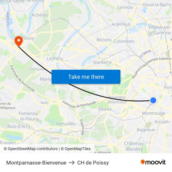 Montparnasse-Bienvenue to CH de Poissy map