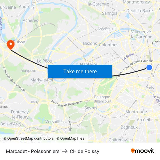 Marcadet - Poissonniers to CH de Poissy map