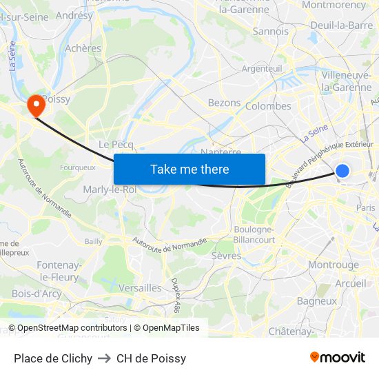 Place de Clichy to CH de Poissy map