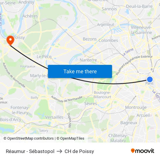 Réaumur - Sébastopol to CH de Poissy map