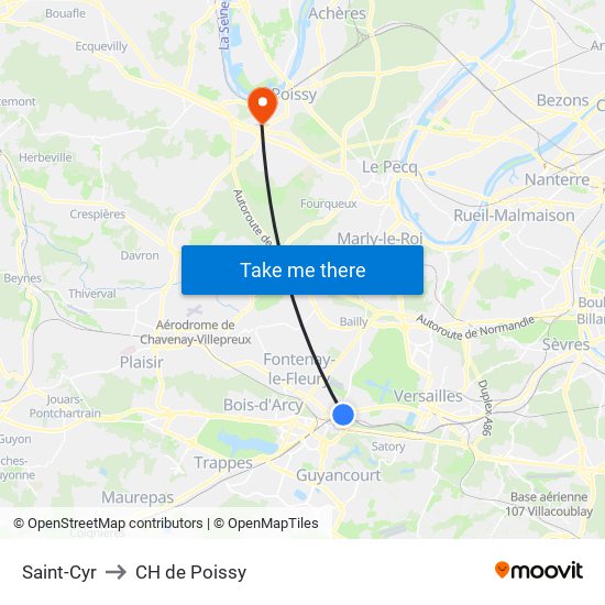 Saint-Cyr to CH de Poissy map