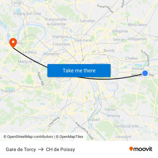 Gare de Torcy to CH de Poissy map