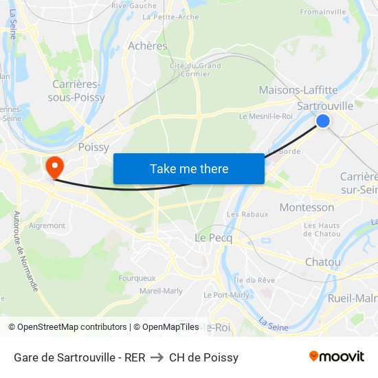 Gare de Sartrouville - RER to CH de Poissy map