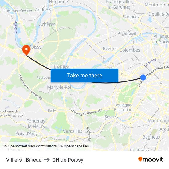 Villiers - Bineau to CH de Poissy map