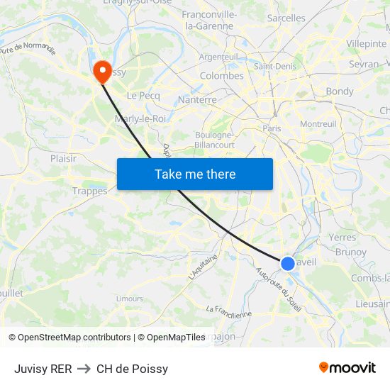 Juvisy RER to CH de Poissy map
