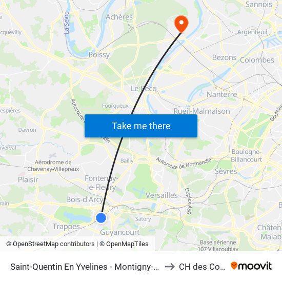 Saint-Quentin En Yvelines - Montigny-Le-Bretonneux to CH des Courses map