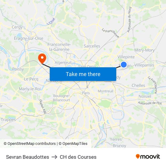Sevran Beaudottes to CH des Courses map