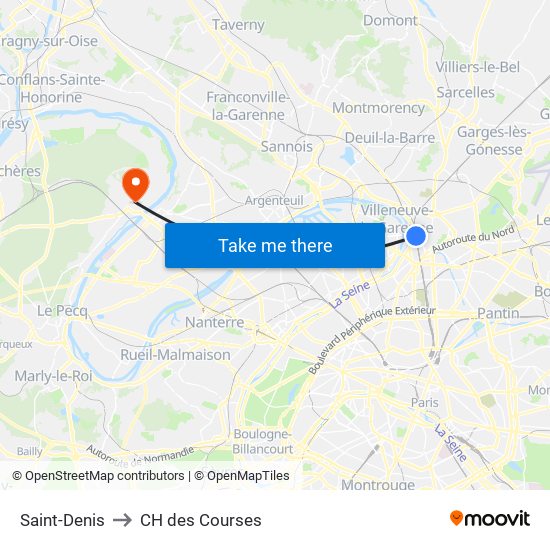 Saint-Denis to CH des Courses map