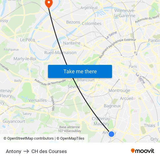 Antony to CH des Courses map