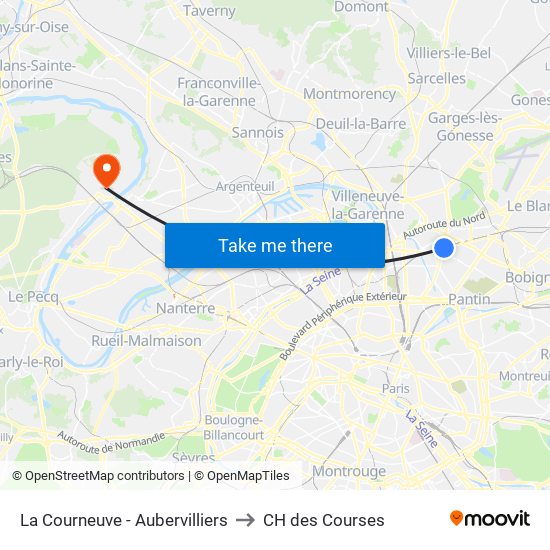 La Courneuve - Aubervilliers to CH des Courses map