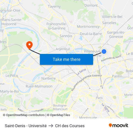 Saint-Denis - Université to CH des Courses map