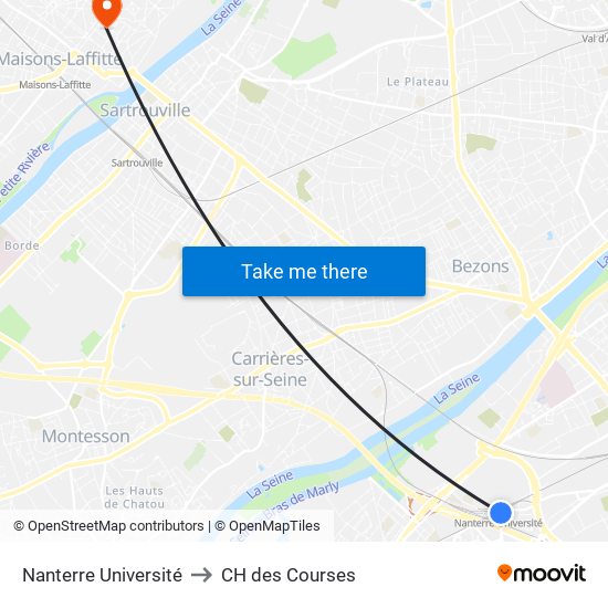 Nanterre Université to CH des Courses map