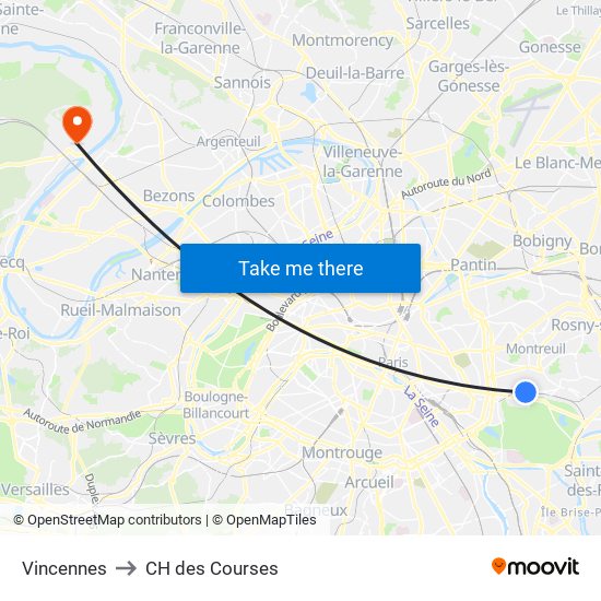 Vincennes to CH des Courses map