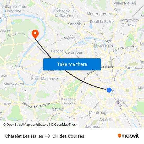 Châtelet Les Halles to CH des Courses map