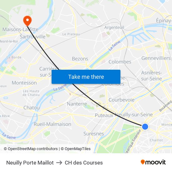 Neuilly Porte Maillot to CH des Courses map