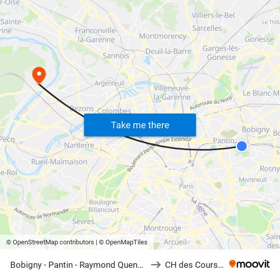 Bobigny - Pantin - Raymond Queneau to CH des Courses map